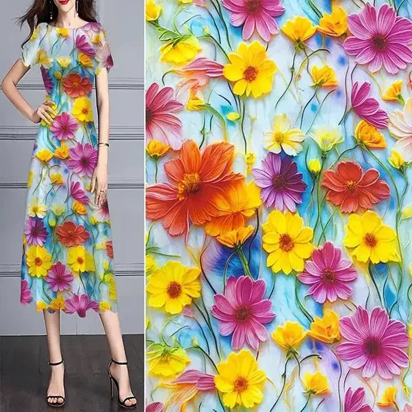 قماش حرير قطني ناعم - طباعة رقمية على شكل فراشة زهرية - 140 سم