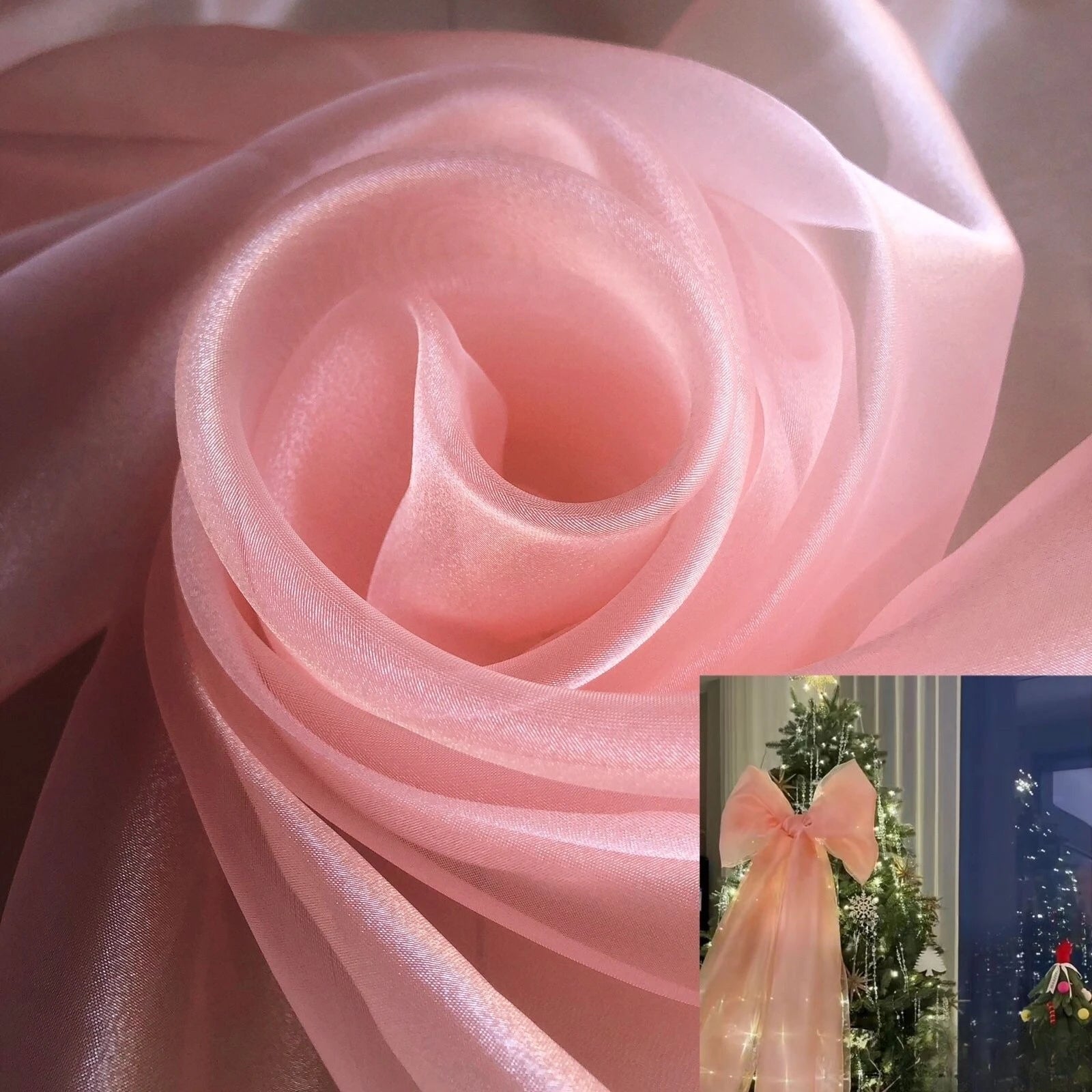 Transparent metallic organza fabric suitable for weddings formal gowns party decorations and bow decorations