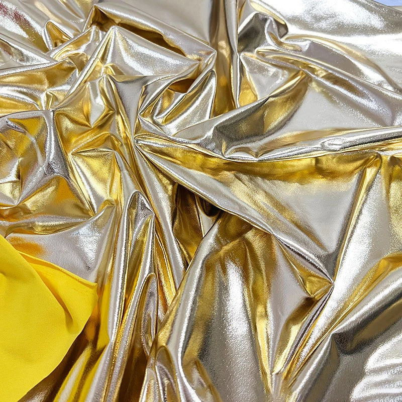 Stunning Gold Liquid Metallic Spandex Lame Fabric for Dance Wear Costumes Dress Backgrounds and Fashion Designer Material