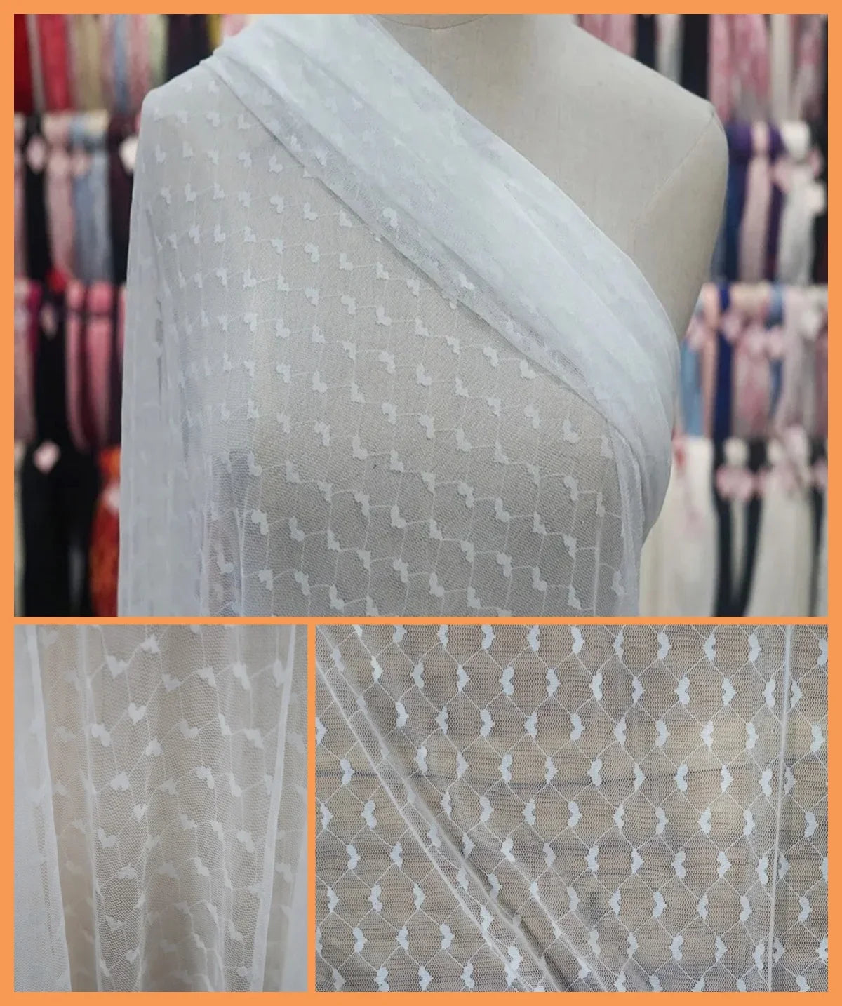 قماش دانتيل شبكي عالي الجودة مصمم بأسلوب راقي مناسب لخياطة فساتين حفلات الزفاف بطباعة عصرية