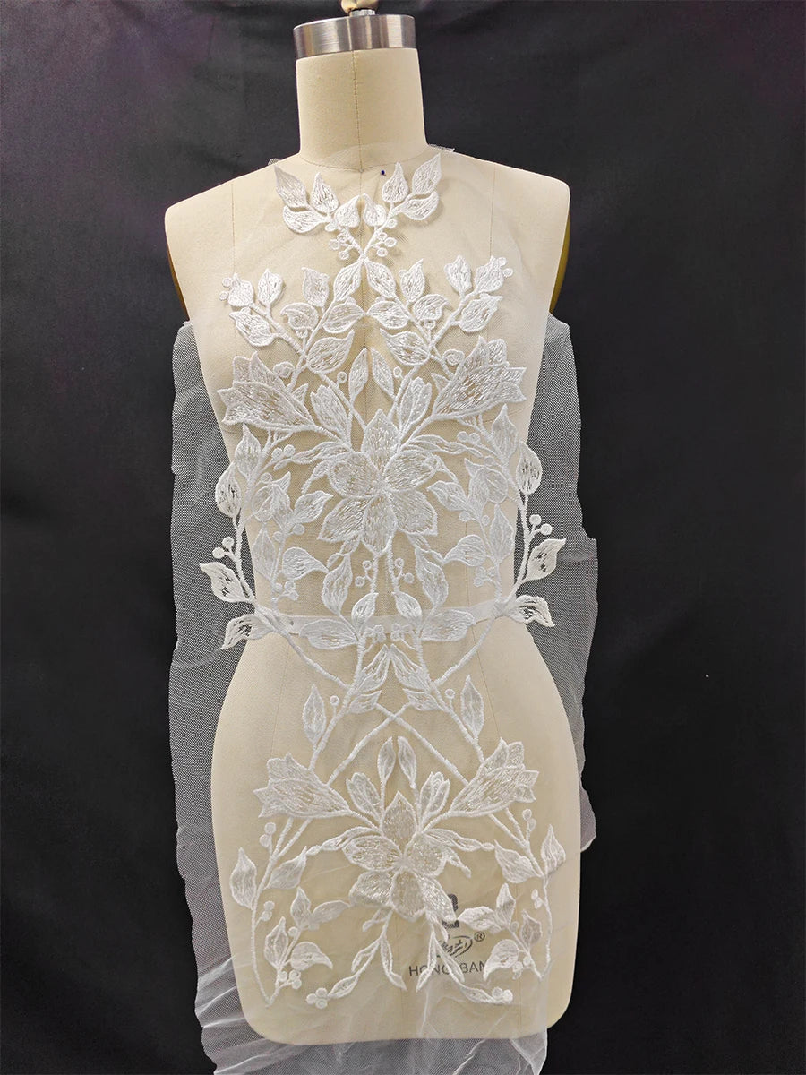 Pegatinas de flores de encaje bordado blanco, materiales de decoración para vestidos de boda, accesorios de diseño DIY