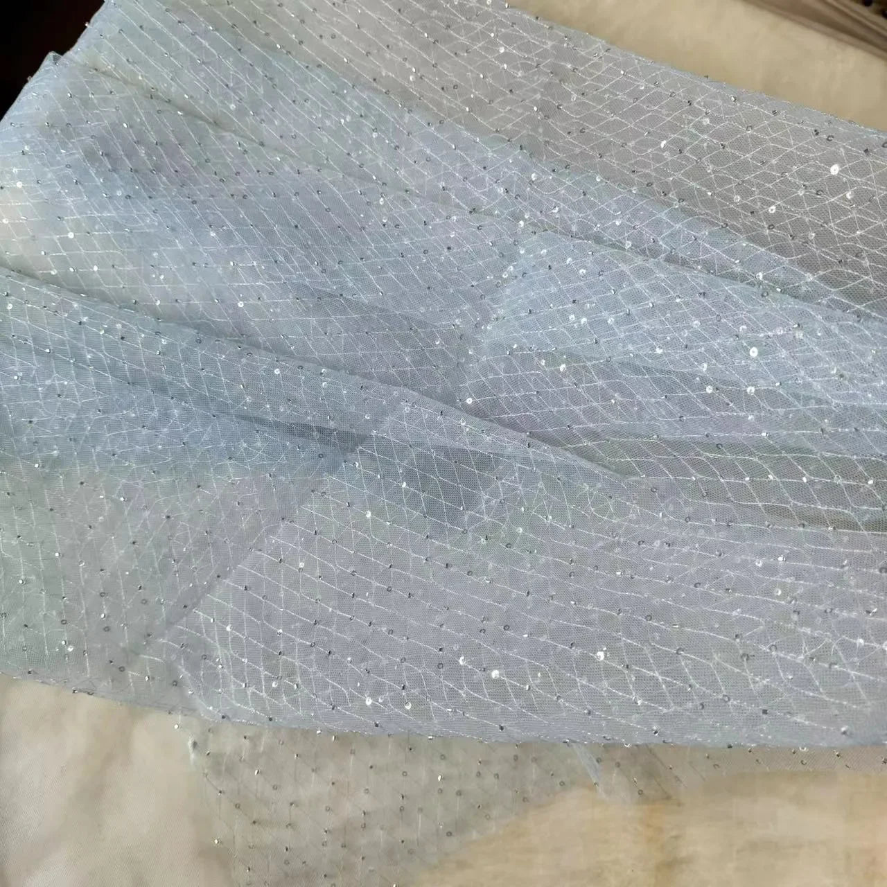 قماش شبكي على شكل ماسة مكون من 7 ألوان، أنبوب خرز ذهبي، قماش تطريز، ملابس أطفال، فستان زفاف، قماش