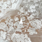 قماش دانتيل مطرز بخيوط قطنية من الترتر البيج مخصص، إكسسوارات دانتيل شبكية، فستان حجاب زفاف، اصنعها بنفسك