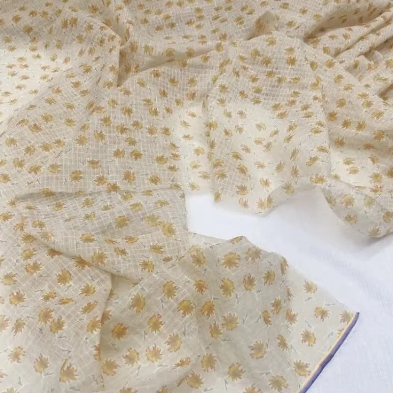 قماش شيفون بفقاعات بلون المشمش - خامة بنمط مربعات صغيرة من ديزي