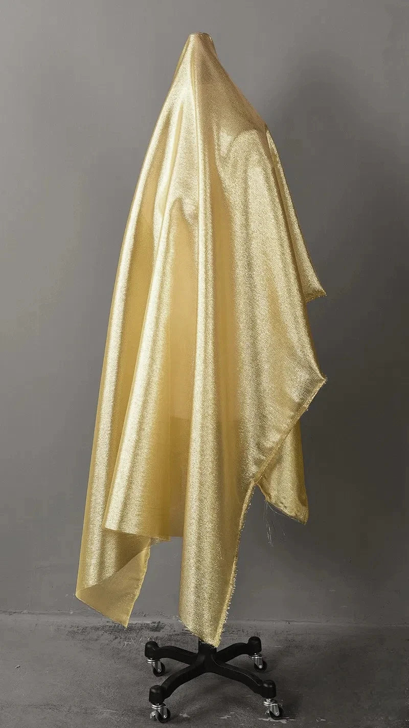 Golden shiny gold platinum fabric, lightweight shiny silk reflective metal stage wear, Indian yarn fashion edging fabric