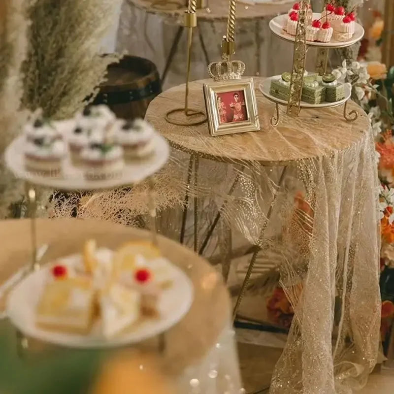 Hot Stamping Gold Glitter Mesh Wave Pattern Fabric - DIY Material 145cm