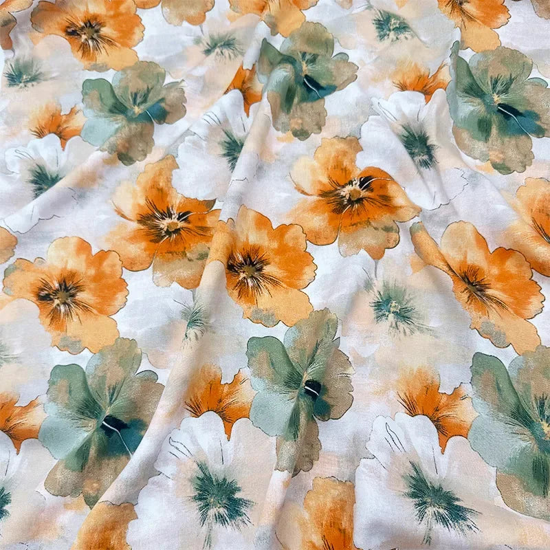 قماش قطني كتان مطبوع بنمط زهور فنية مرسومة بالزيت لخياطة غطاء الطاولة والستائر والديكور الداخلي