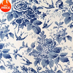 قميص بأكمام قصيرة من قماش قطني مطبوع عليه زهور الفاوانيا، أزرق وأبيض، بنمط غسيل حبر، مناسب للأمتعة والحقائب