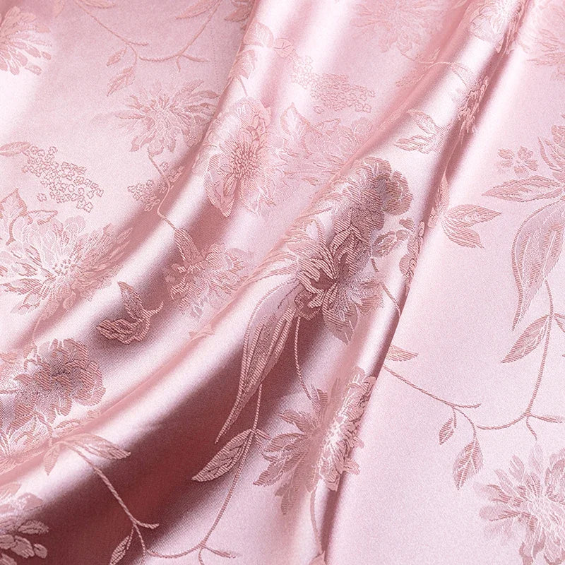 قماش ساتان منقوش بنقشة زهور، قماش ناعم لامع، مثالي لفساتين السهرة وأزياء الزفاف والحرف اليدوية التقليدية من تشيباو