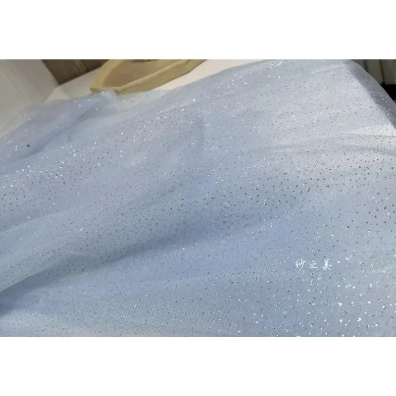 Light Sky Blue Hot Stamping Shiny Piece Skirt Mesh Transparent DIY Background Decoration Sewing Dress Fabric