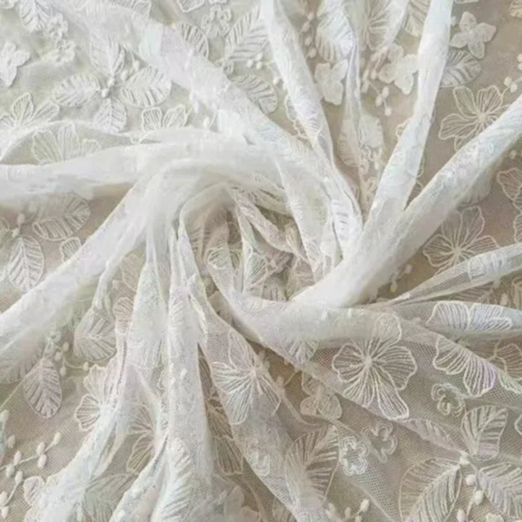 Encaje de malla bordado copo de nieve encaje vestido de novia bordado plano fotografía fondo DIY cortinas mantel vestido velo