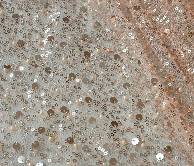 1.5m Wide Encryption Various colors Bead Embroidery Sequin Mesh Lace Fabric for Wedding Dresses Stage Clothing