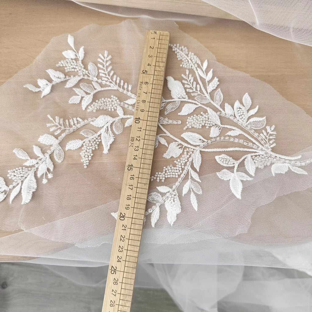 زوج من خيوط قطنية عالية الجودة مخصصة مطرزة بالترتر وشبكة زهور ودانتيل مطرز وإكسسوارات خياطة الحجاب الزهري