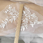 زوج من خيوط قطنية عالية الجودة مخصصة مطرزة بالترتر وشبكة زهور ودانتيل مطرز وإكسسوارات خياطة الحجاب الزهري