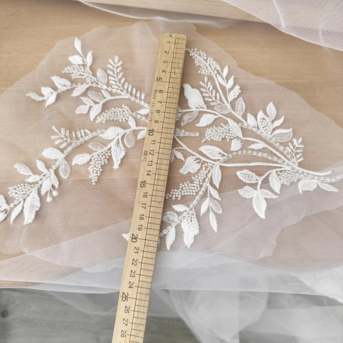 Beaded Sequin Lace Floral Patch Pair - Elegant for Veil & Accessories - fabric photo 2