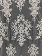 Nueva tela de encaje bordado con cuentas de alta gama, color blanco crudo, para coser vestidos de novia, vestidos de noche y accesorios decorativos DIY.