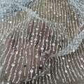 Sequin Pearl Vertical Stripe Lace Mesh Fabric - Wedding Dress Material