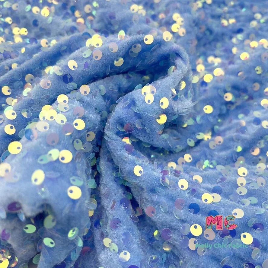 Tela elástica de terciopelo con lentejuelas y bordado tridimensional para costura de vestidos de noche y ropa.