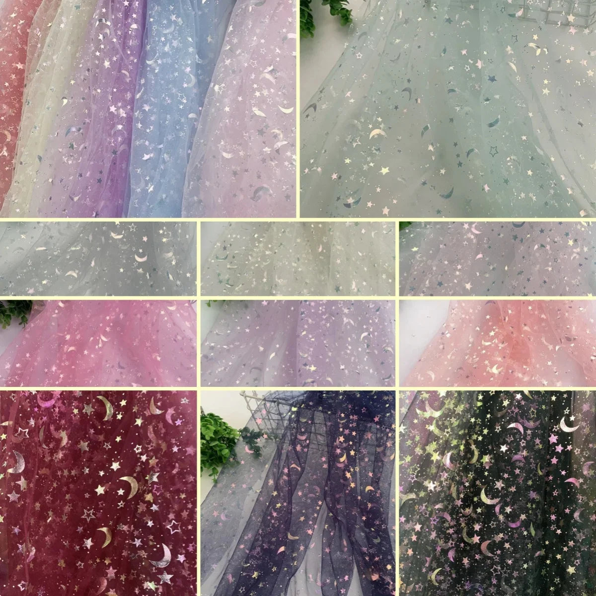 Dreamy Mesh Fabric For Children In Princess Style With Colored Star And Moon Printed Pattern Suitable For Wedding Dress Designer