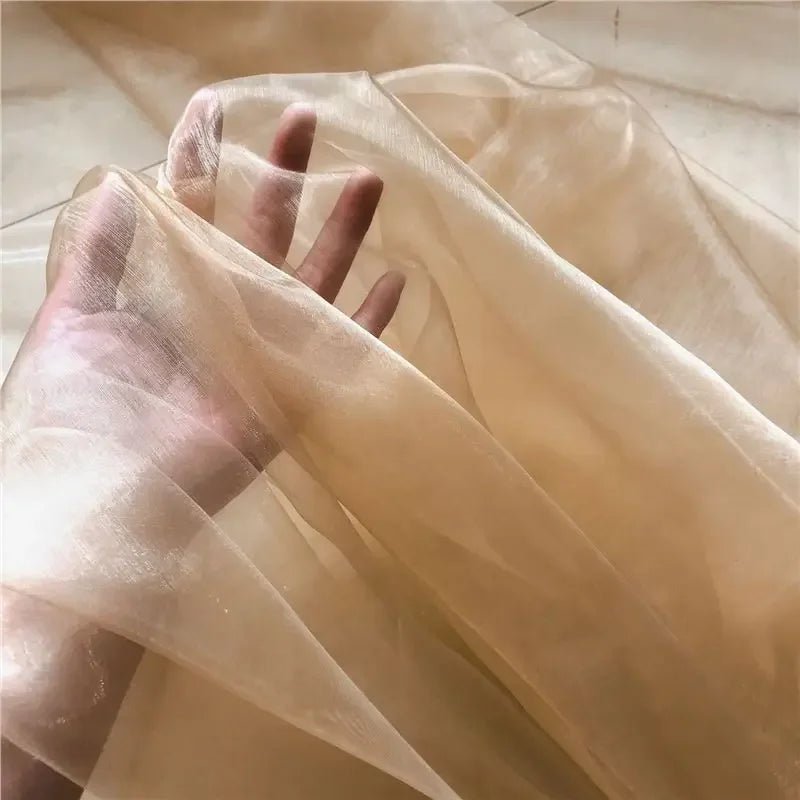 Unique Fabric Transparent Organza Sheer Cloth Sparkling Material For Wedding Dress Elegant Evening Gown Couture Design Clothing