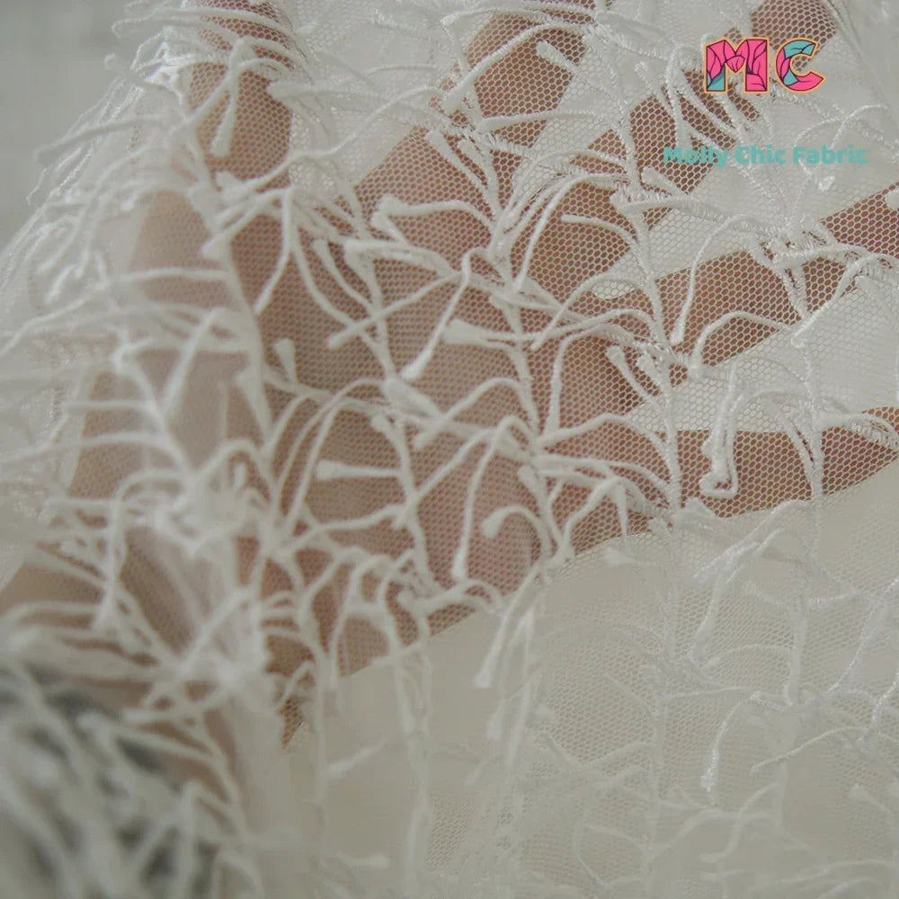 Tela de malla suave con borlas blancas para coser vestidos de novia, vestidos de noche, media falda, decoración, telas DIY para coser