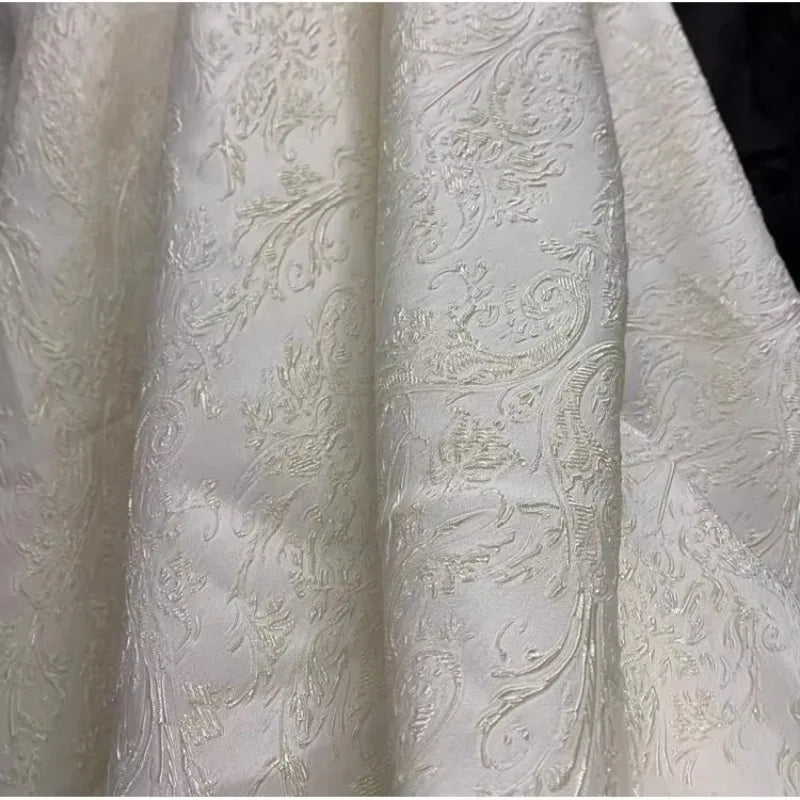 Off-White Jacquard Fabric With Vintage Floral Palace Pattern And Glitter Thread For Fashion Outerwear Coat And High-End Design