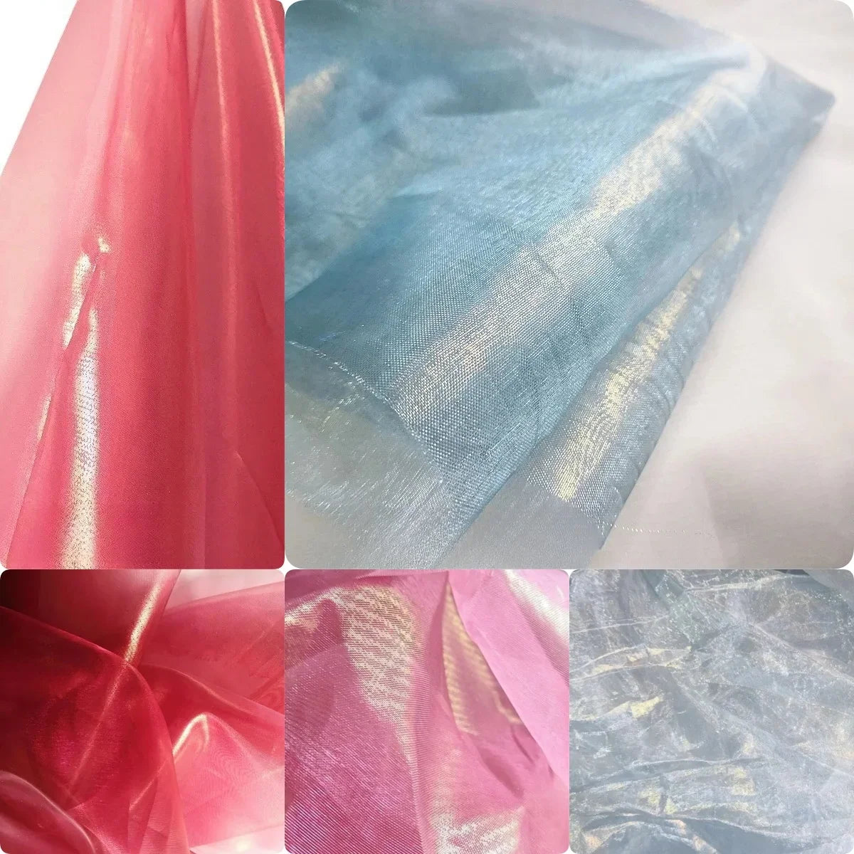Mermaid Like Transparent Blue And Gold Full Plate Hot Stamping Fine Thread Organza Fabric Is Used For Handmade Of Party Costumes
