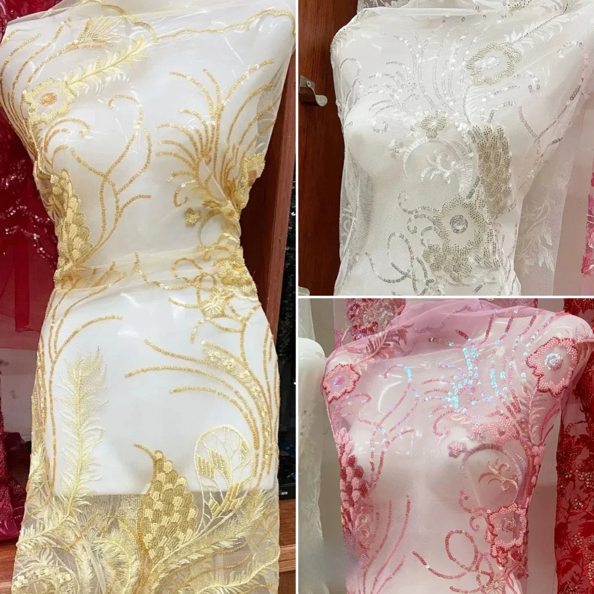 Multi Colored Flowers And Birds Super Dense Super Shiny Beautiful Embroidery Lace Beads Sequins Wedding Dress Banquet Fabric