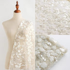 Tela de malla blanca con bordado de cuentas, tela de encaje con bordado de lentejuelas, tela de costura para decoración de cheongsam, tela personalizada