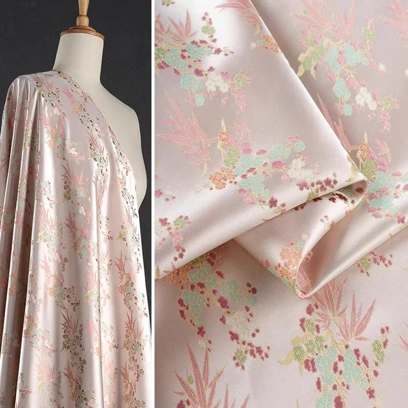 Tela jacquard de brocado tejida con flores de plantas dulces de color rosa, temperamento para vestido, chaqueta qipao china, telas para coser
