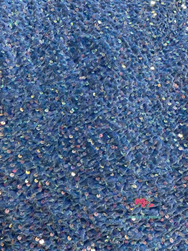 Tela elástica de terciopelo con lentejuelas y bordado tridimensional para costura de vestidos de noche y ropa.