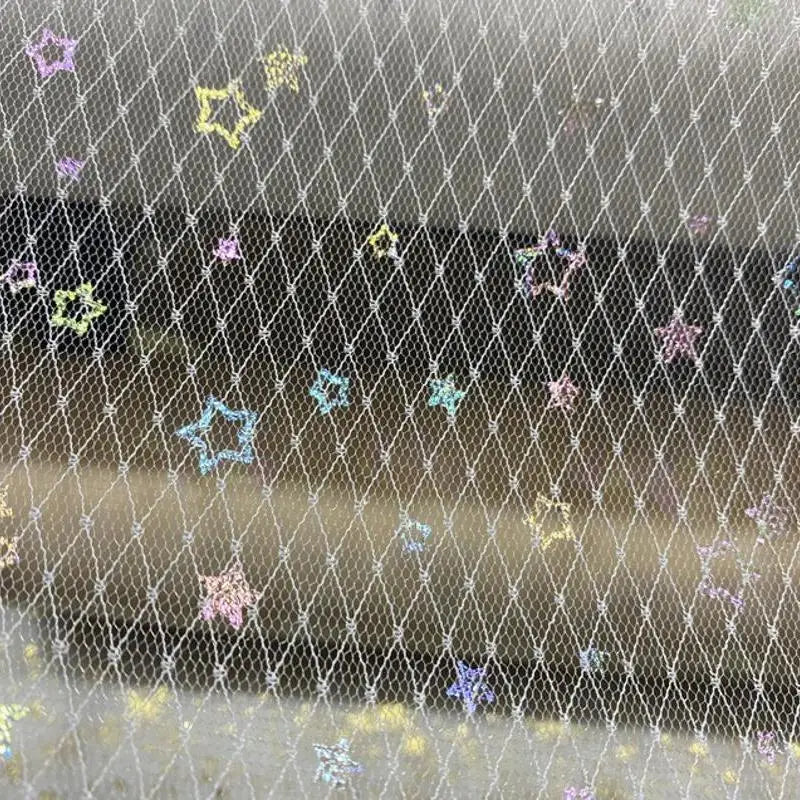 قماش تول شبكي ماسي بنقشة نجمة خماسية ملونة للفساتين وفساتين الزفاف والملابس ومشاريع "اصنعها بنفسك"