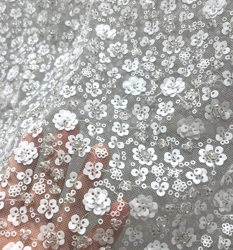 Sequin Flower Mesh Fabric - Elegant Glitter Sheer Material