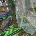 Tela de tul iridiscente con degradado de sirena única en rosa, azul y arcoíris, brillante y transparente, para decoración de vestidos de novia.