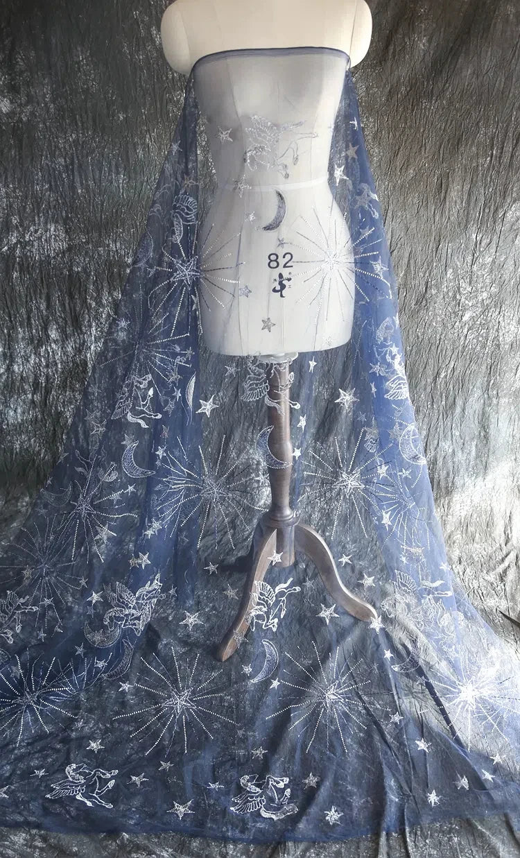 Tela de encaje bordada de malla transparente Tianma para vestido de novia, decoración de vestido, material de tela DIY hecho a mano, color negro