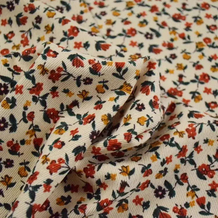 Colorful Corduroy Printed Fabric - Fresh Floral Striped Velvet 145cm