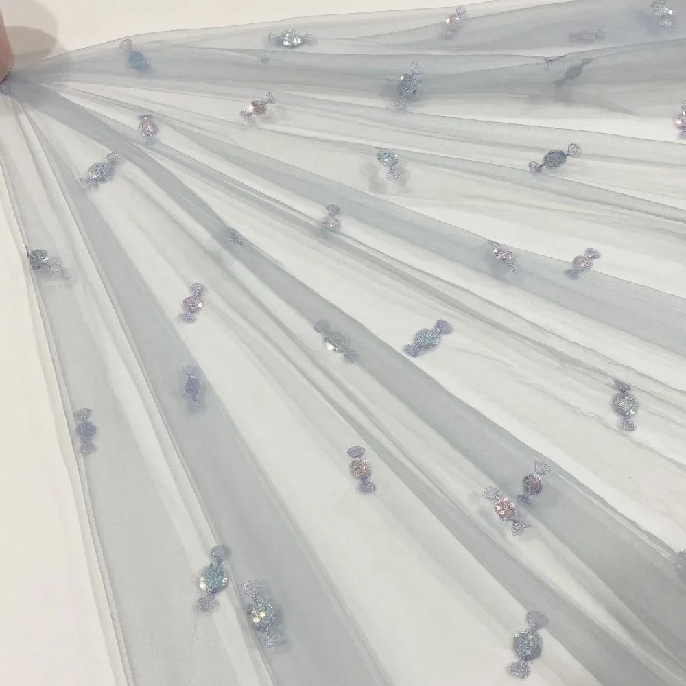 Tela ligera y suave con bordado de cuentas, ropa infantil con dulces frescos y coloridos, accesorios para el cabello, tela de malla de encaje para faldas.