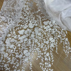 New Lace Transparent Mesh Fabric Embroidery Flower Sequins Tree Leaves Sewing Wedding Dress Evening Gown Lace Fabric