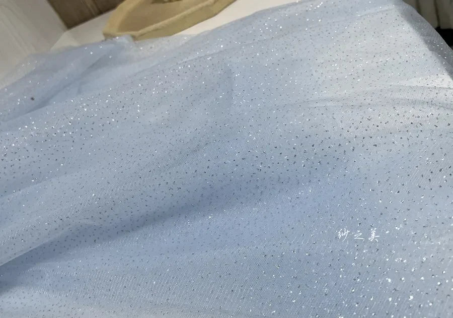 Light Sky Blue Hot Stamping Shiny Piece Skirt Mesh Transparent DIY Background Decoration Sewing Dress Fabric