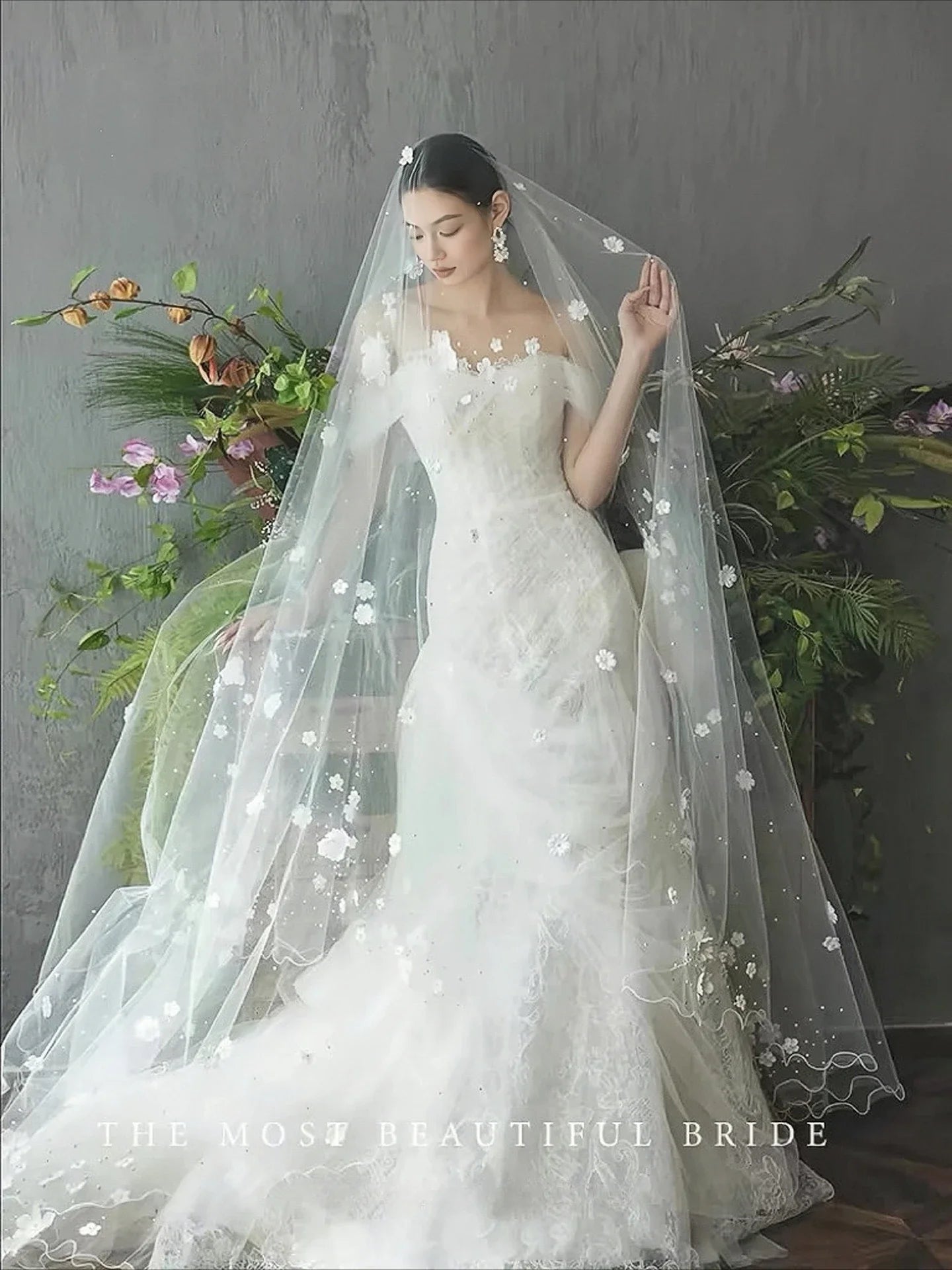 Three-dimensional Embroidery Fabric With Multi-color Gradient Flowers Soft Dress For Children Wedding Dress Formal Wear Fabric