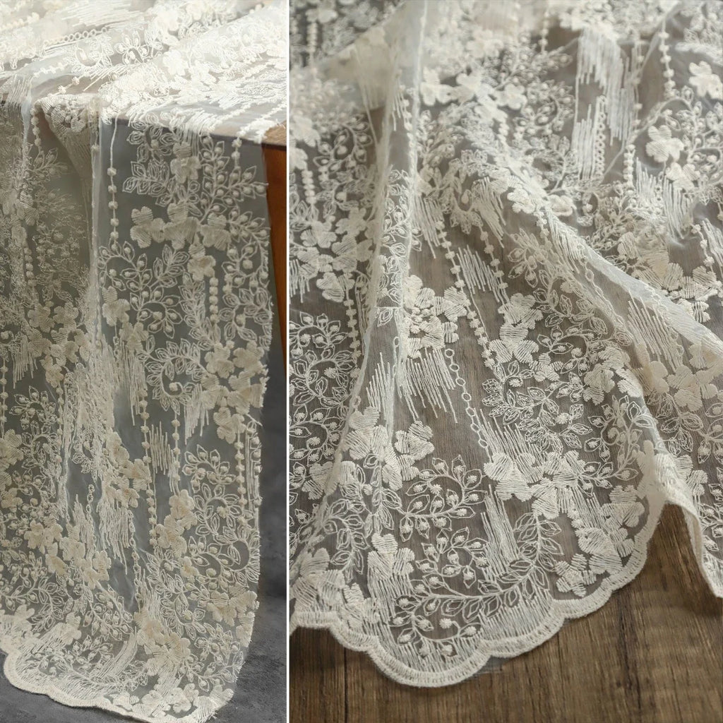 French Apricot Vintage Floral Embroidery Lace - Ombre Tulle Bridal Fabric - fabric photo 3
