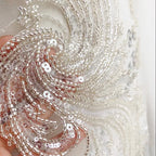 إكسسوارات الدانتيل والتطريز بالخرز الأسود والفضي الفاخر عالي الجودة وخياطة فستان الزفاف والديكور