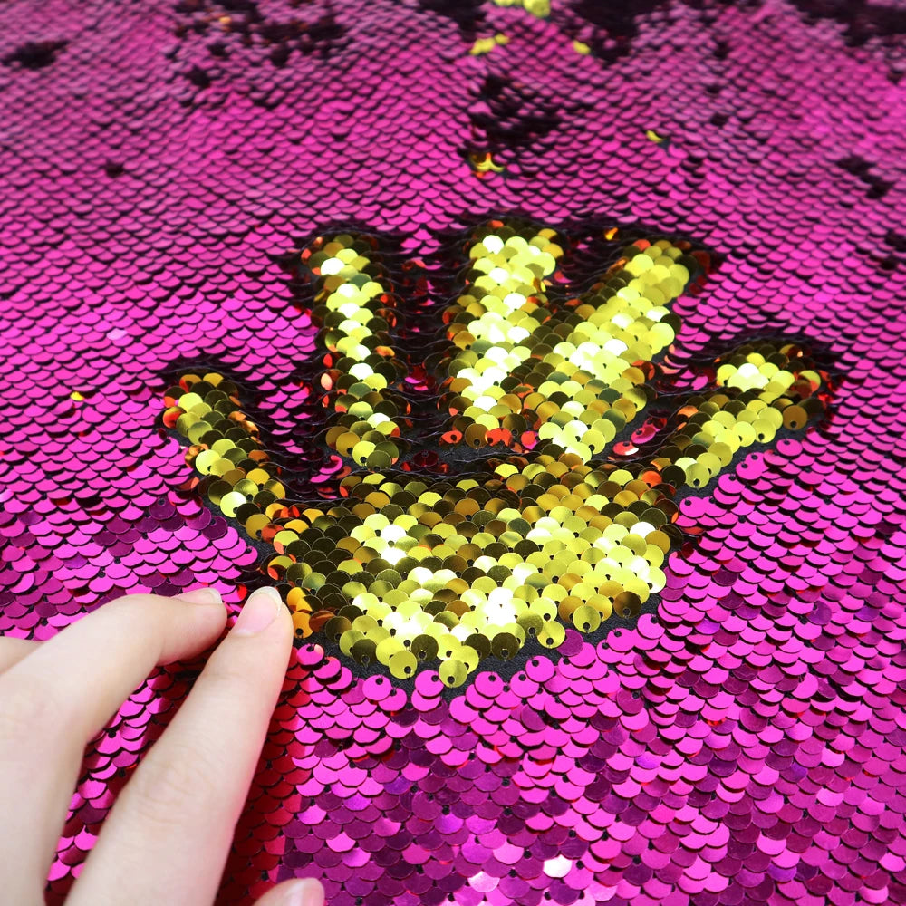 Tela reversible de lentejuelas bicolor para vestido de noche, diseño de lazos para el cabello, accesorios para mujer