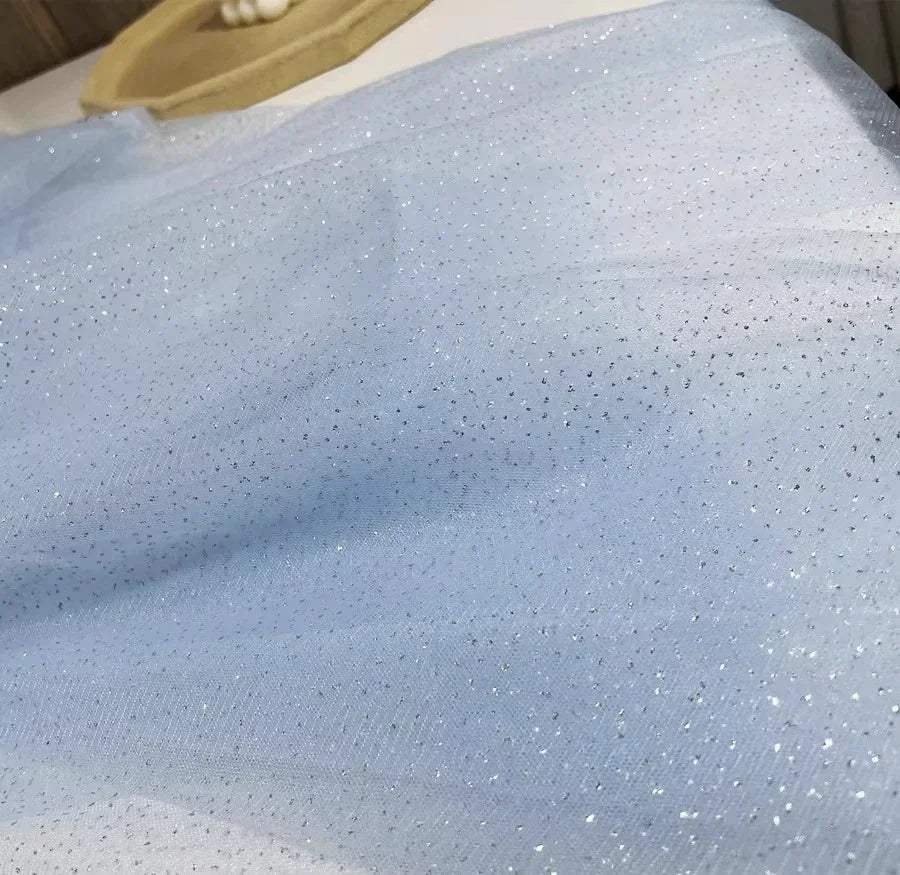 Light Sky Blue Hot Stamping Shiny Piece Skirt Mesh Transparent DIY Background Decoration Sewing Dress Fabric