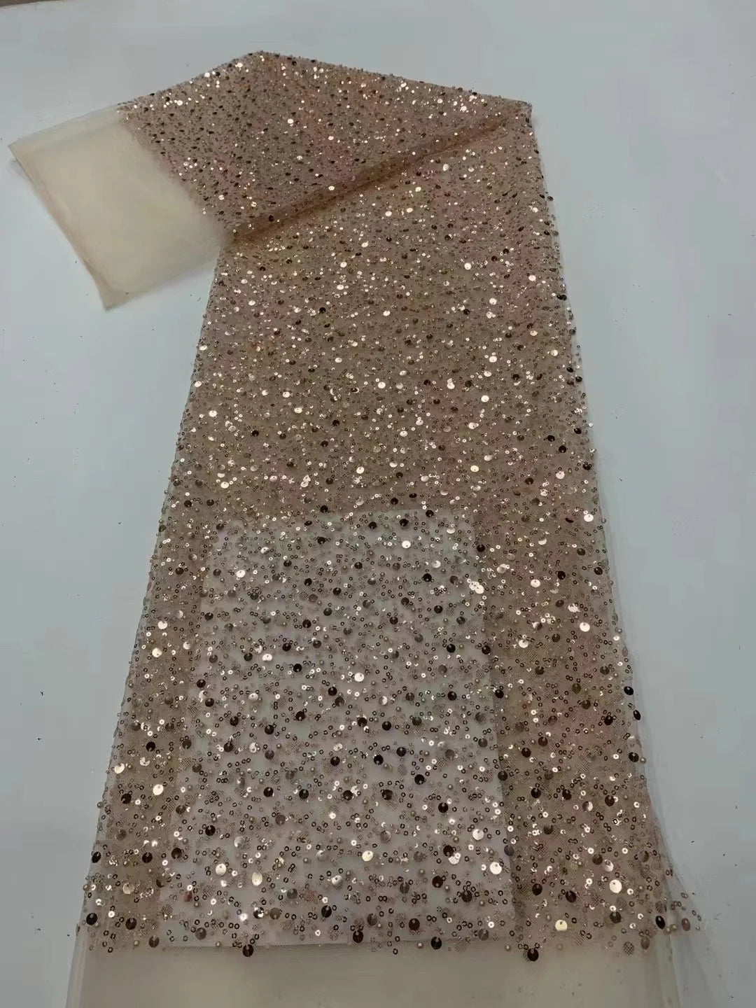 New Mesh Embroidery Pearl Sequins Scattered Pearl Embellishment Fabric Handmade DIY Fabric Wedding Dress Veil Skirt