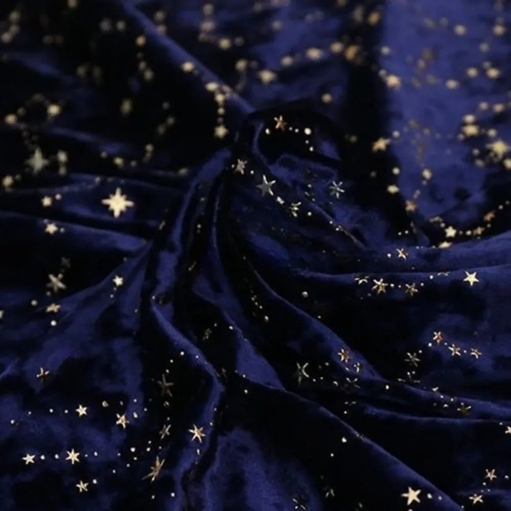 Gold Foil Studded Constellation Velvet Fabric - Diamond Shine Meteor Pattern 145cm