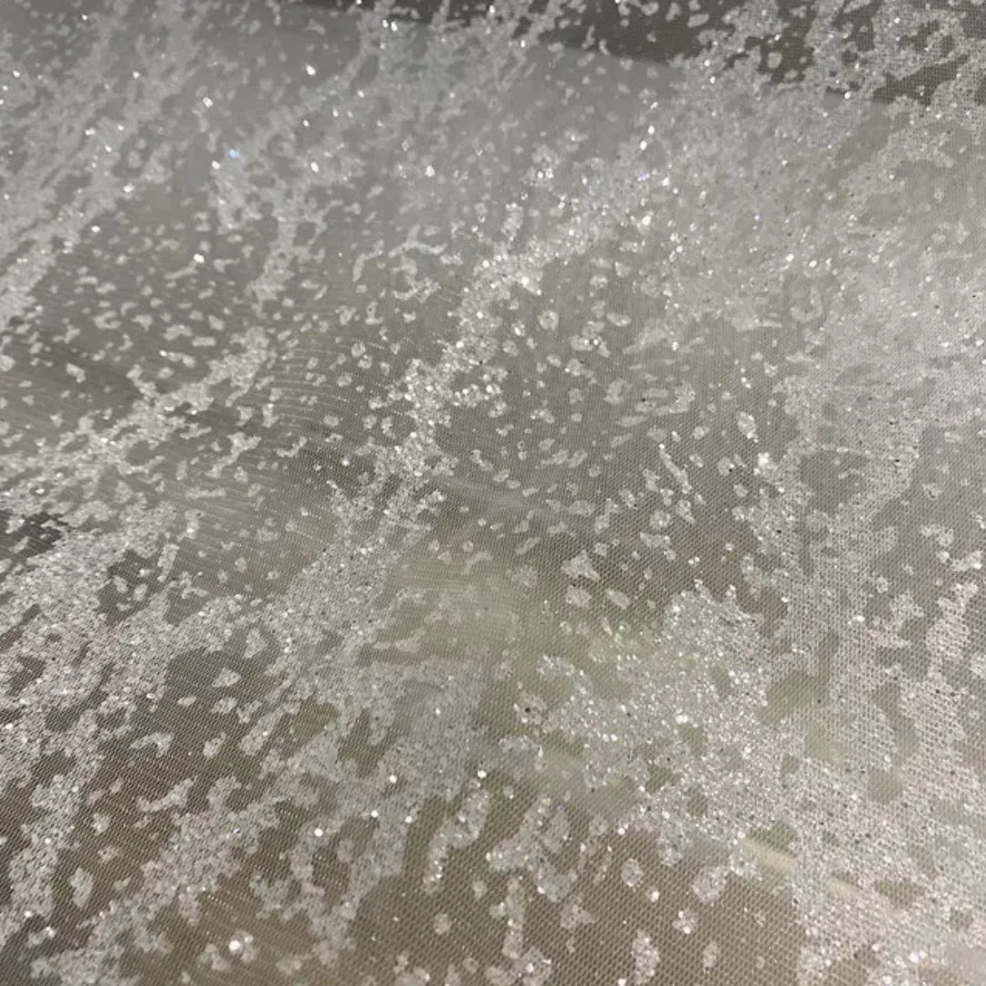 Hot Stamping, Silver Spraying, Shiny Powder, Transparent Mesh Map, Irregular Spot Pattern, Grid Wedding Dress Fabric