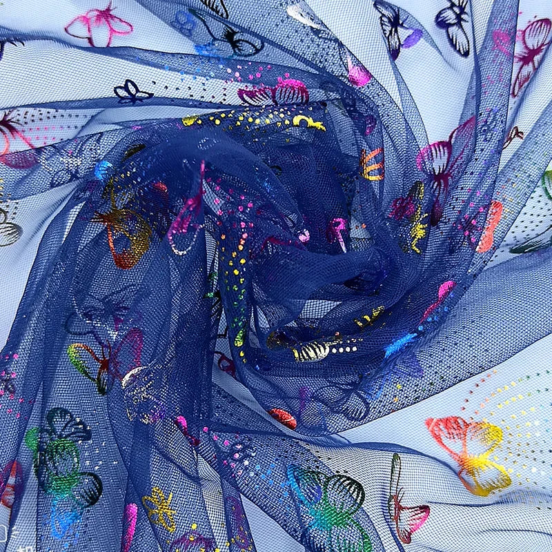 Colorful Butterfly Gold Foil Tulle Fabric For Party Dress Kids Costume Stage Wear Decor Textile Material Dreamy Craft Supply