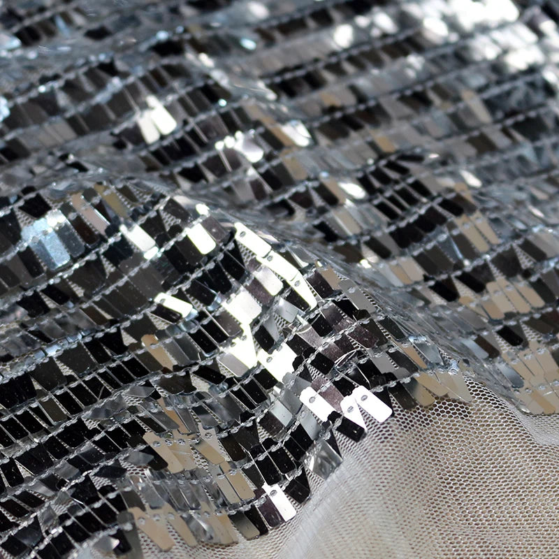 Rectangular fish scale sequin fabric, black hanging fabric, mesh fabric, computer embroidery fabric