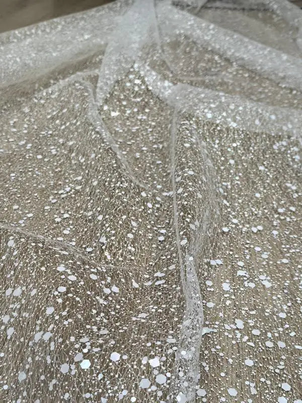 Gold and white sequin yarn styling yarn wedding background wrought iron yarn designer wedding dress fabric stage background